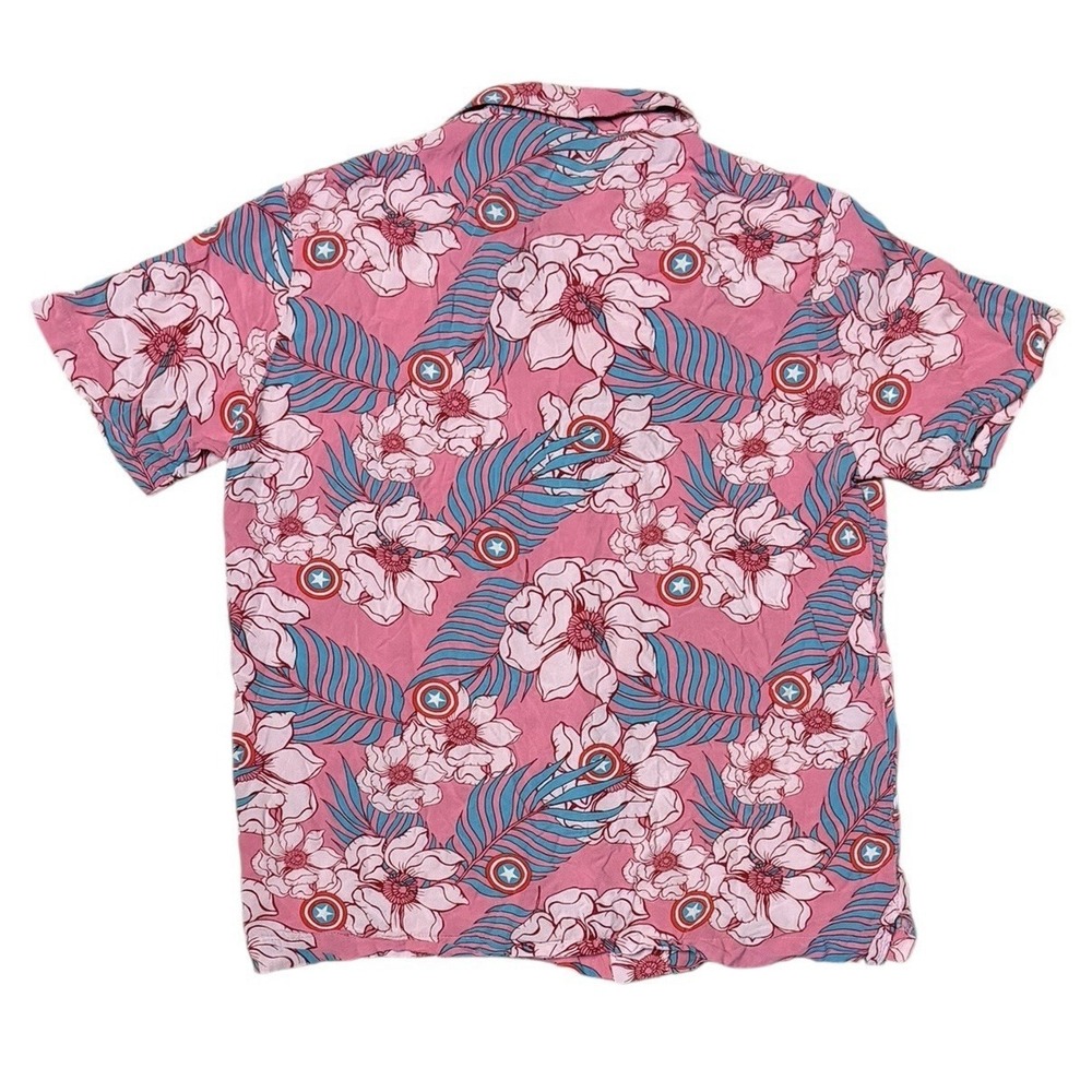 MARVEL Captain America Pink Hawaiian Shirt Men's Button Up Short Sleeve‎ Large - Picture 7 of 8